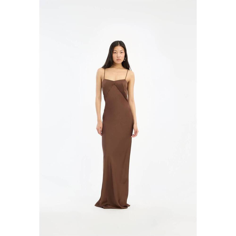 NEW ROTATE satin maxi slip dress in brown